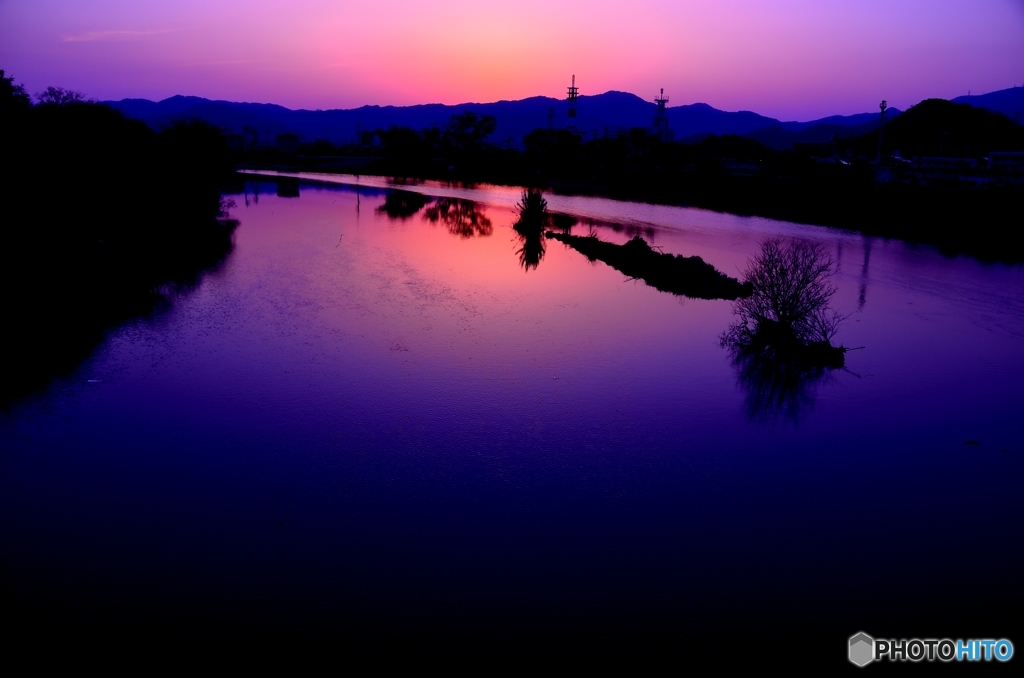 山口県山口市　椹野川（ふしのがわ）の夕景