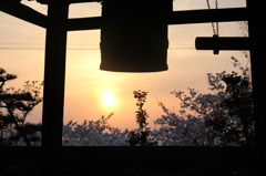 夕日と桜と梵鐘