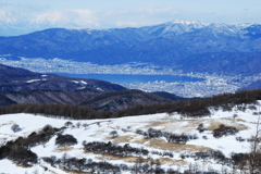 諏訪湖と諏訪市街地を望む