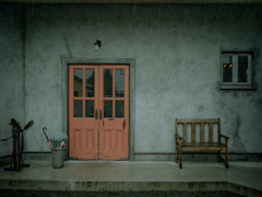 wet bench and red door
