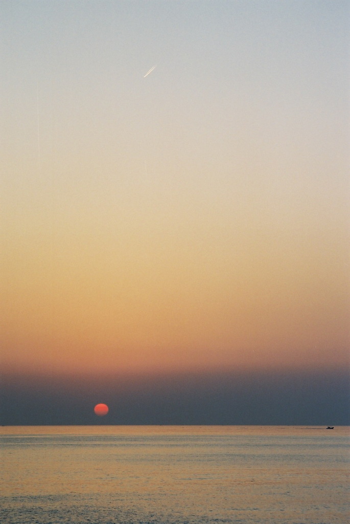 夕日　船　飛行機