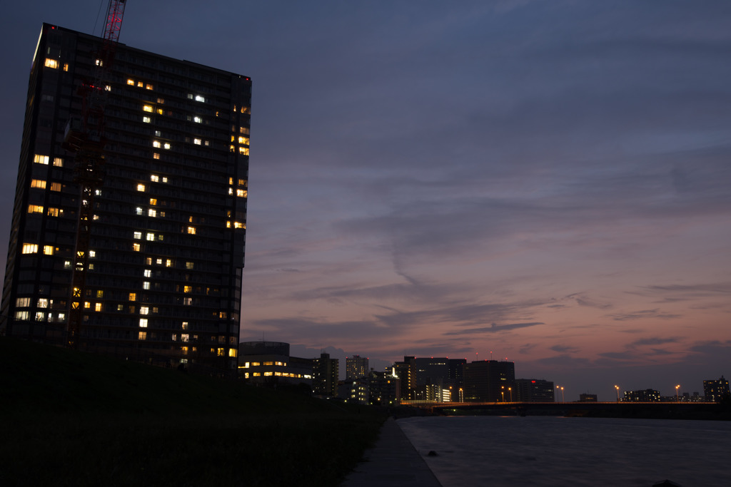 変わりゆく多摩川の夕景