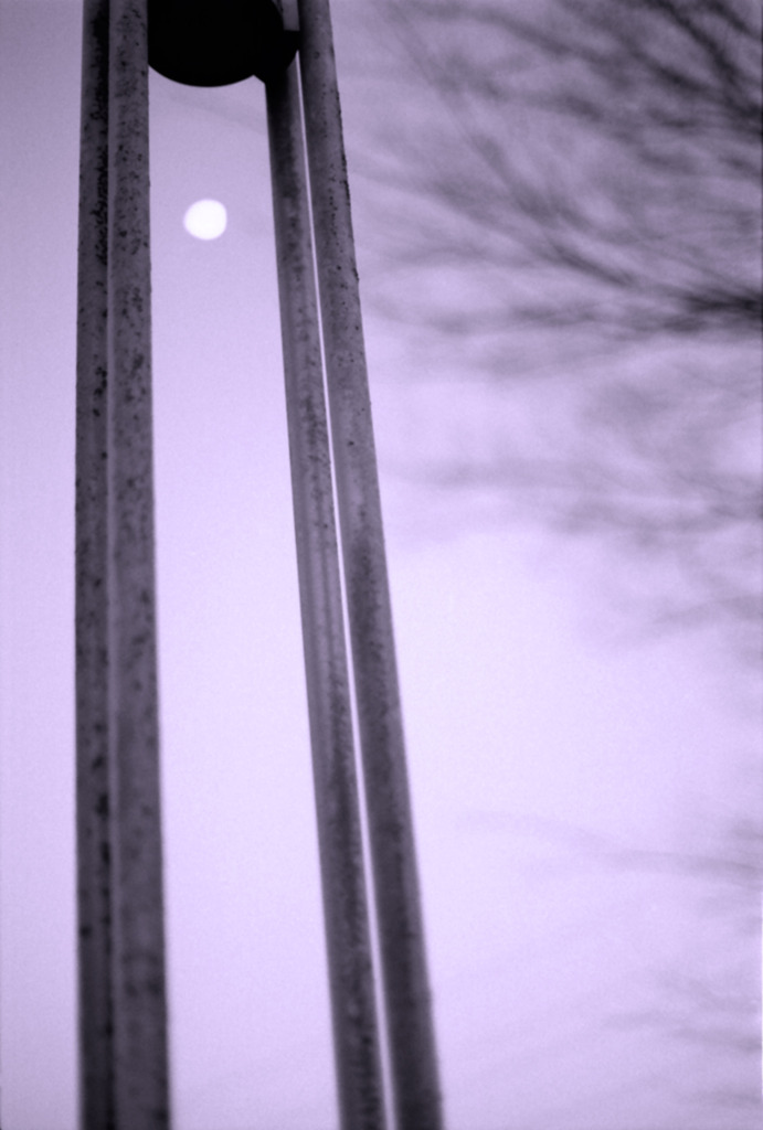錆びた街灯と冬の月