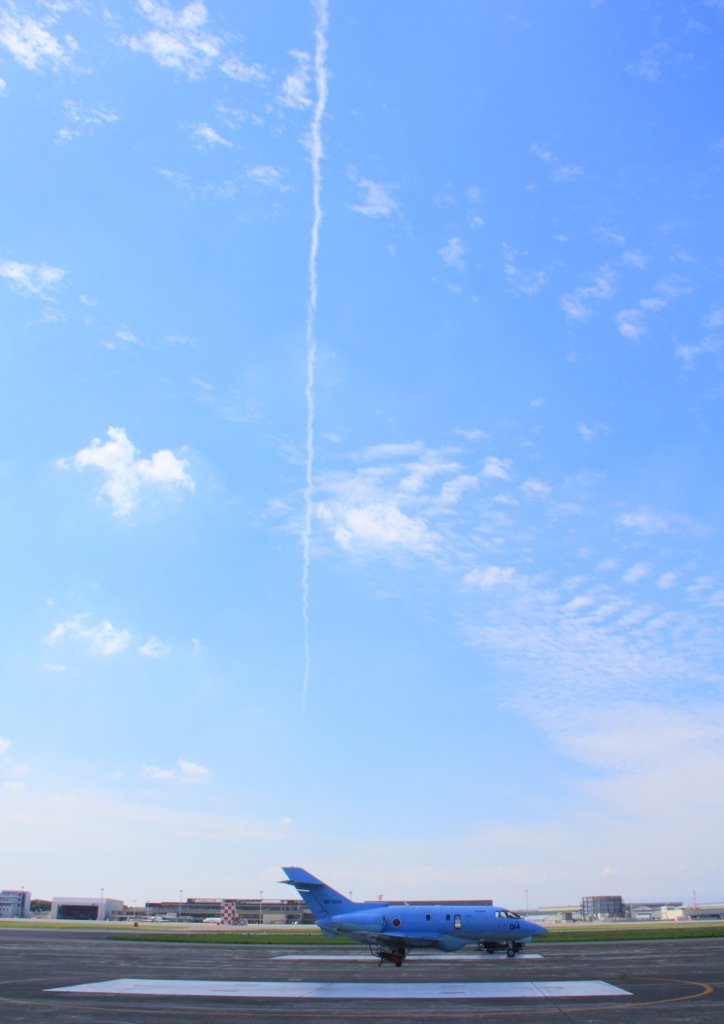 青空、青い機体に一筋の白線