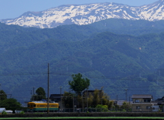 残雪とカボチャ電車君
