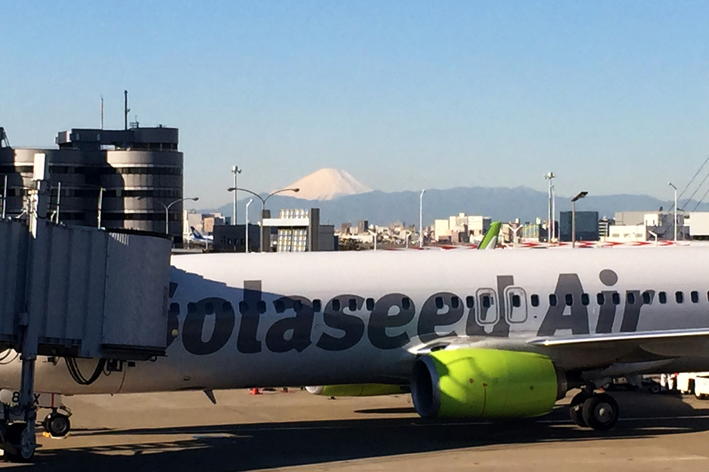 飛行機越しの富士山