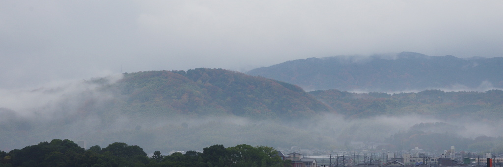 雨に煙る山々
