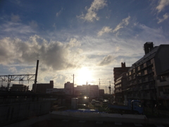 いつもの道の、いつもの夕日