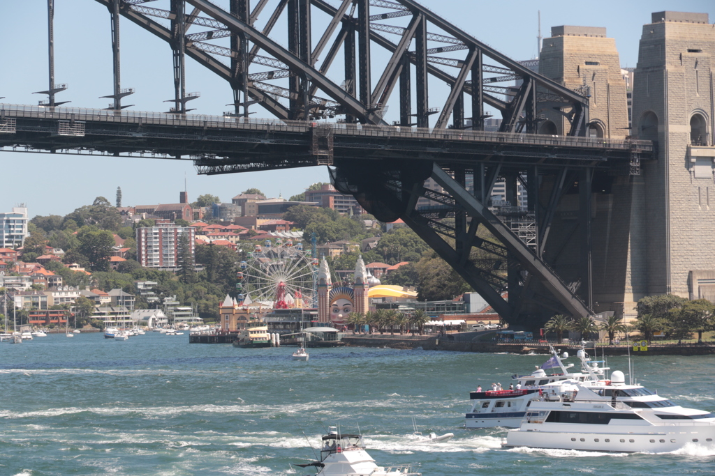 Luna Park Sydney behind Harbour Bridge