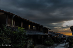 夕暮れの馬籠宿