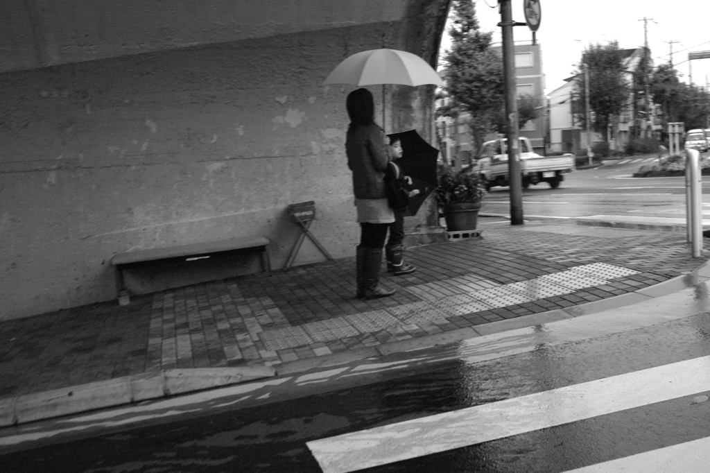雨の母と子