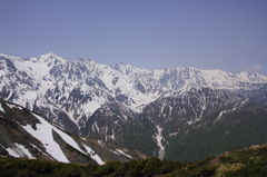雪解けを迎えた５月の白馬三山
