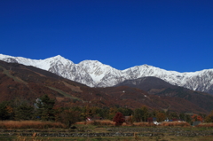 青空に生える晩秋の白馬三山