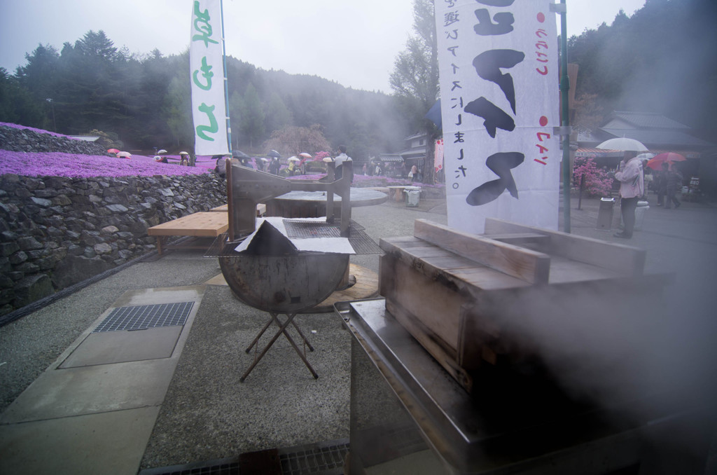 芝桜 蒸篭に蒸され 雨宿り