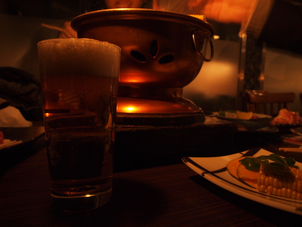 七輪とビール