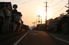 夕暮れの港町