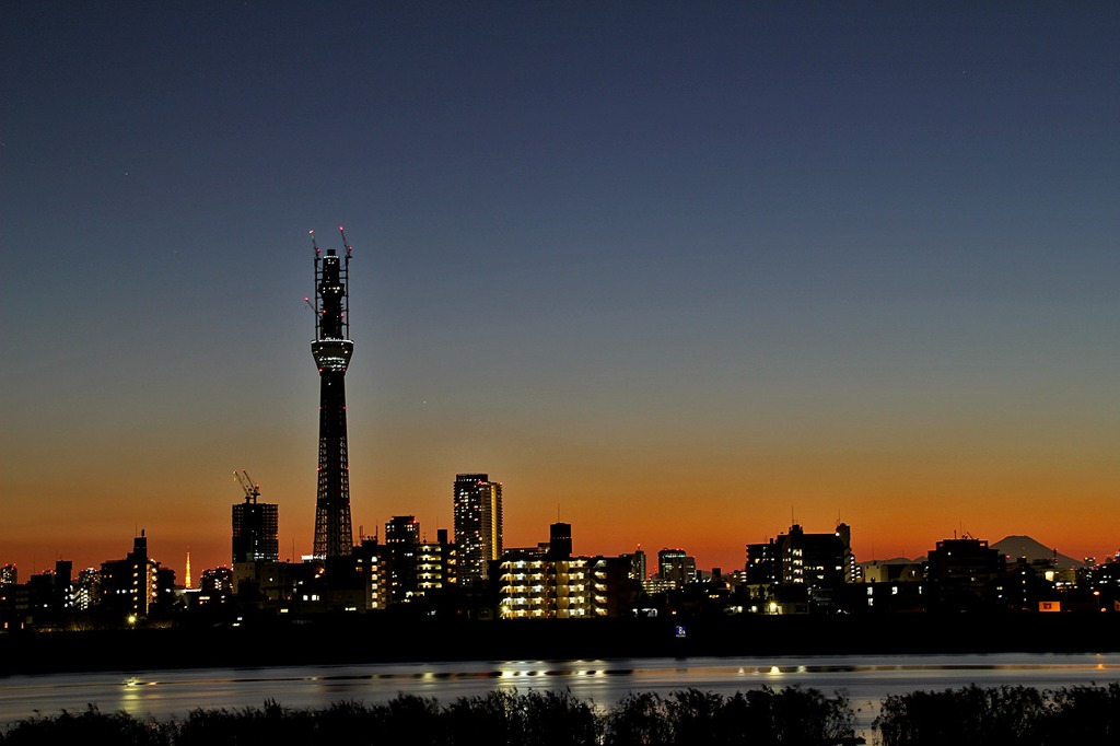 スカイツリーと東京ターと富士山