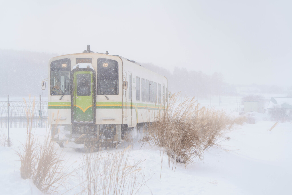 吹雪の中を往く