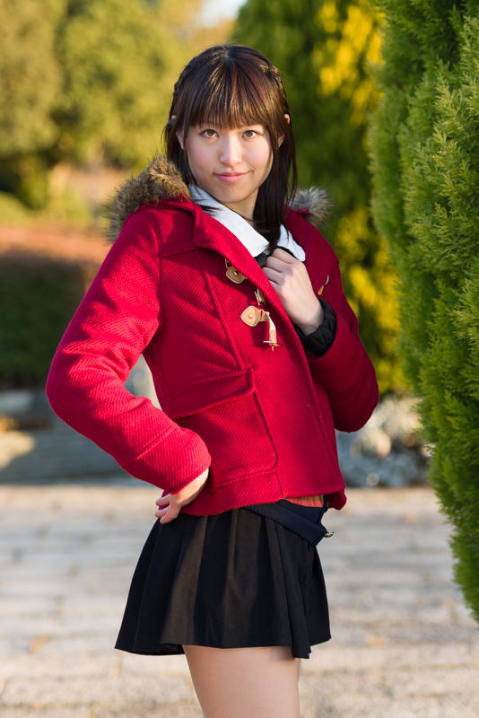 A woman in red