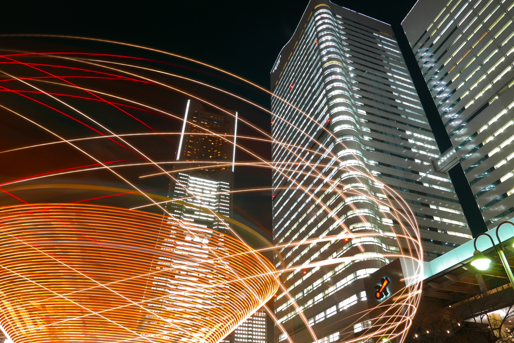 A sequence of light trails