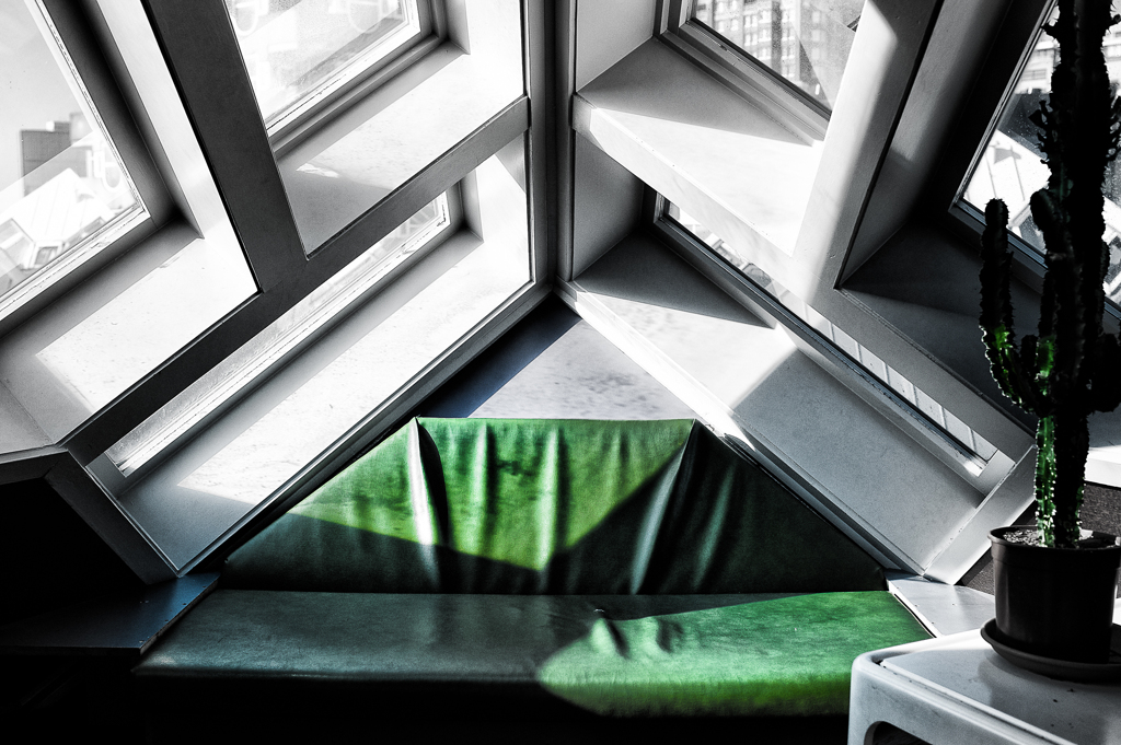 Comfortable sofa under the slant roof