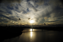 鶴見川の夕日