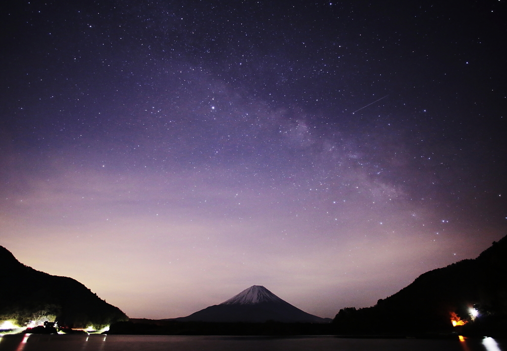 精進湖と富士と銀河鉄道