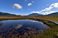 秋の池塘と燧ヶ岳