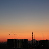 夕焼け鉄塔と富士山