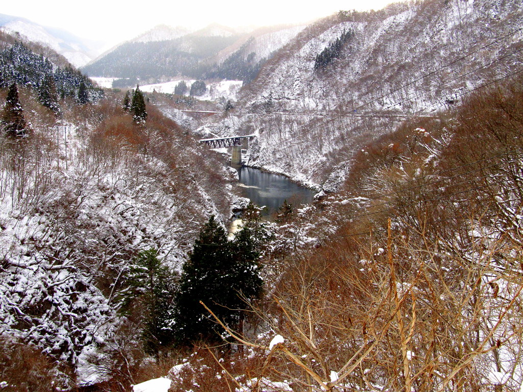 冬の大川（阿賀川）