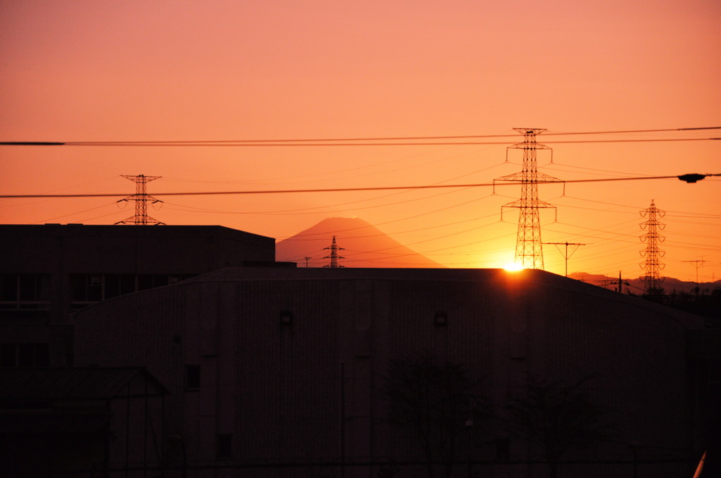 夕日と富士山
