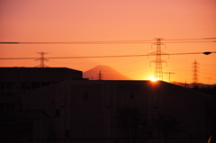 夕日と富士山