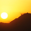 夕陽と吹雪の普賢岳（20110126）