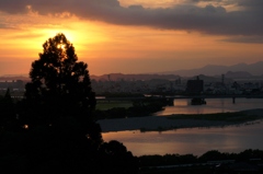 八代市　球磨川河口の夕照