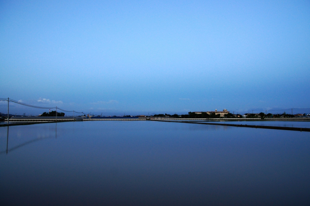 東方の夕景　水田と空