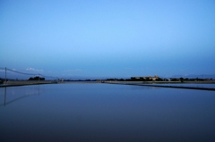 東方の夕景　水田と空
