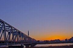 鉄橋×日没＋スカイツリー÷富士山