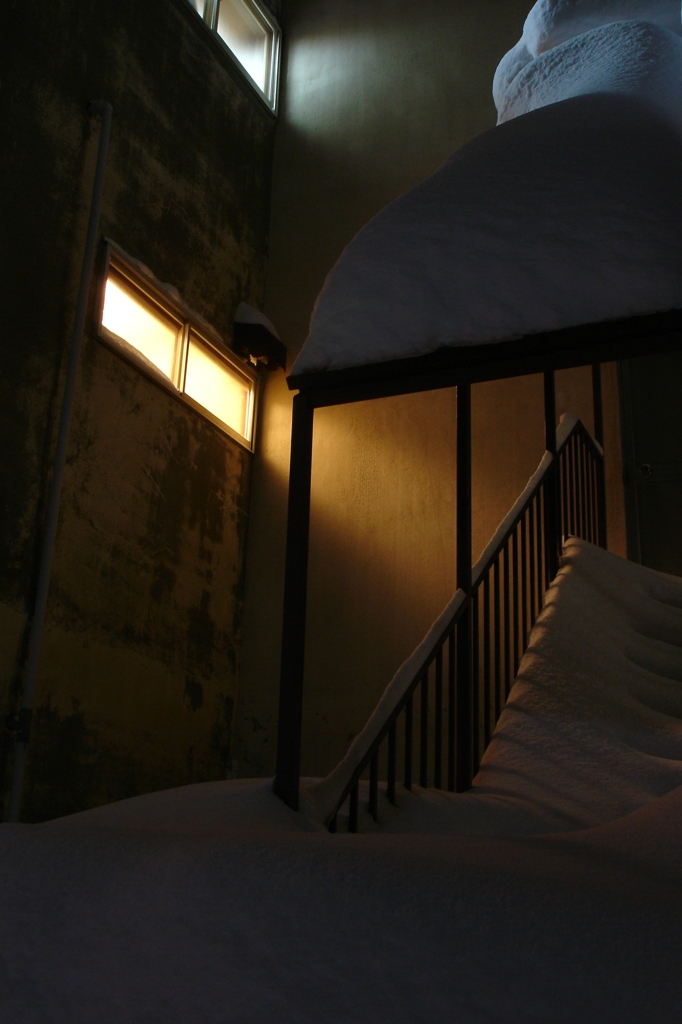 snow covered stairs