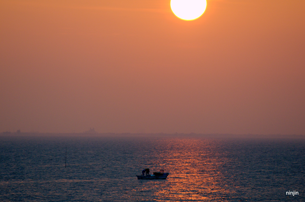 松江百景　大寒の日の夕日　宍道湖　1