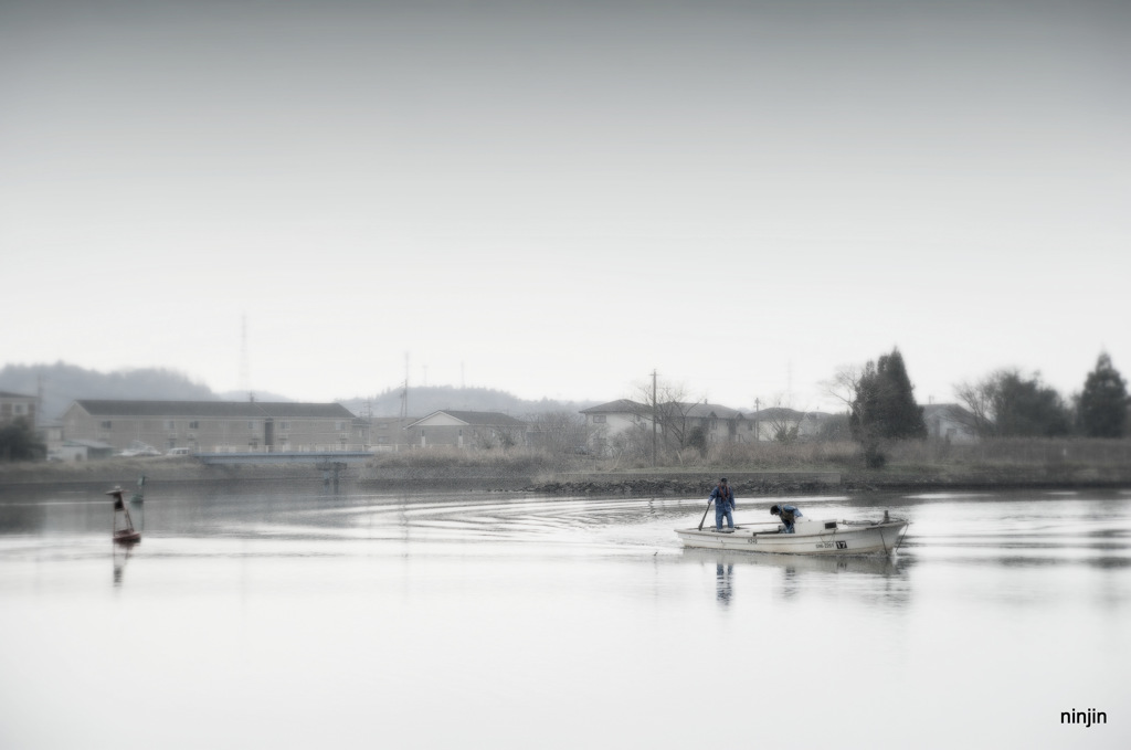 松江百景　漁を終えて　大橋川　2