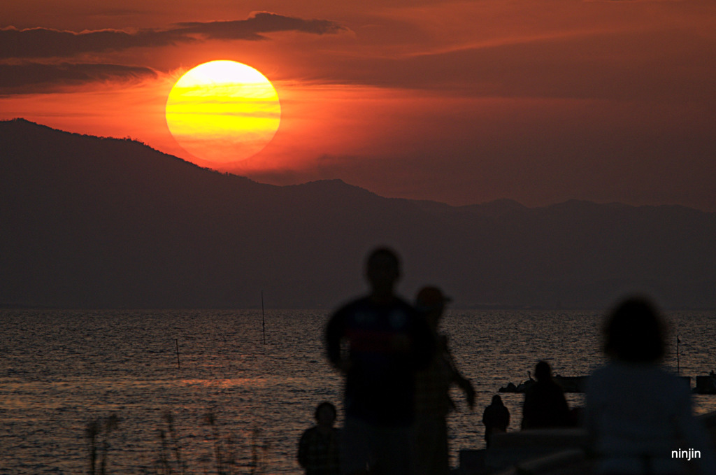 松江百景　今日の夕日　宍道湖畔にて