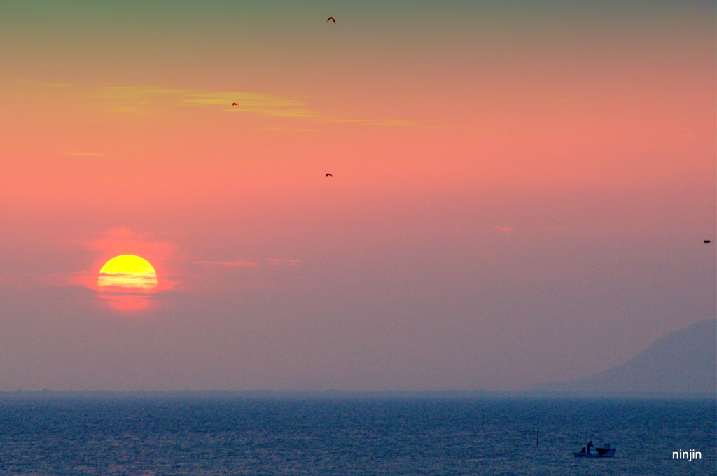 松江百景　大寒の日の夕日　宍道湖　2