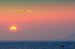 松江百景　大寒の日の夕日　宍道湖　2