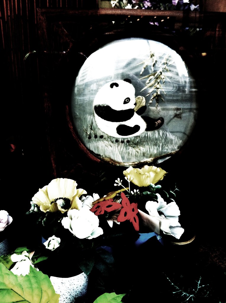 panda and flower