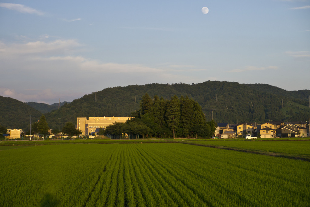 昇る月　沈む夕日