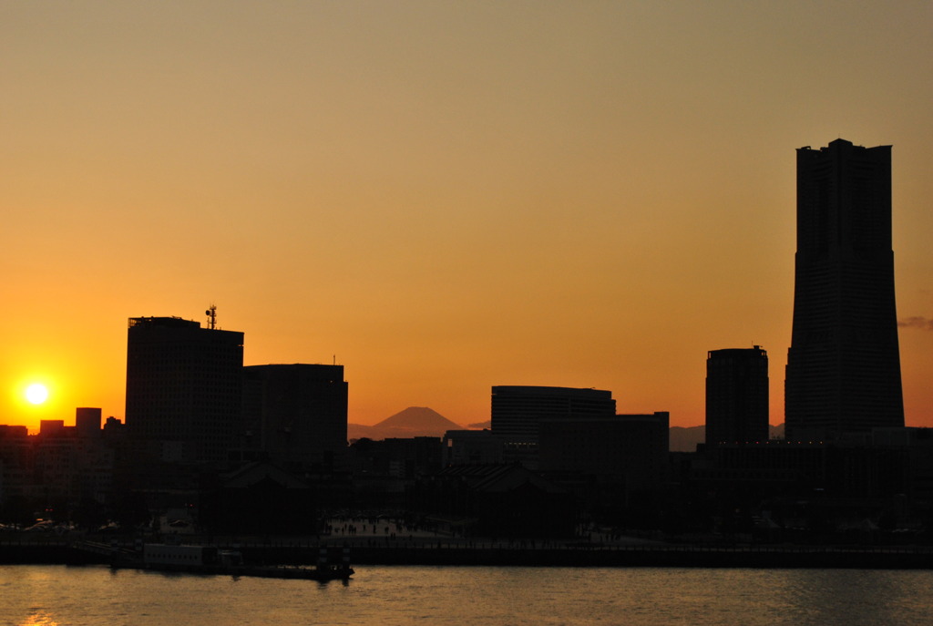 夕陽と富士山