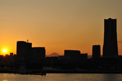 夕陽と富士山