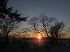 湖畔の夕日