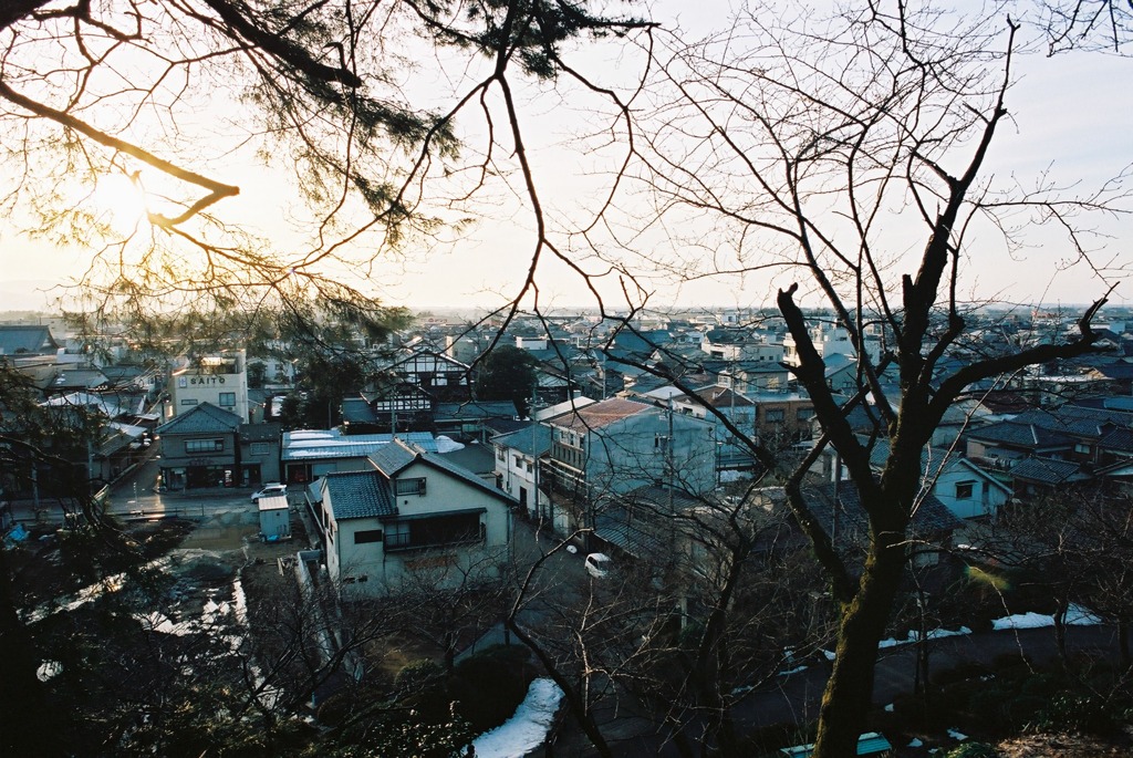 丸岡城からの夕日