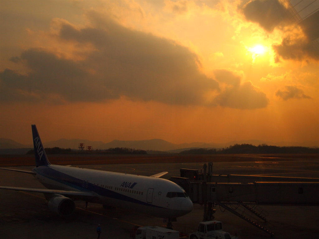 夕陽と飛行機